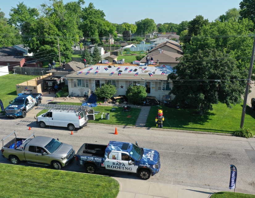 Roof installation in progress.